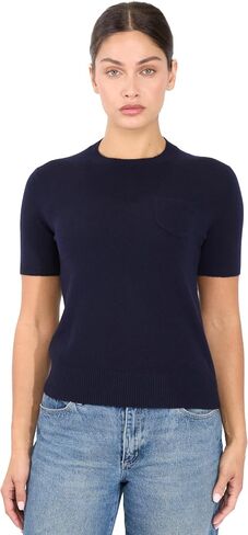 JENNIE LIU Womens 100% Cashmere Crewneck Short Sleeve Sweater in Saudi Arabia