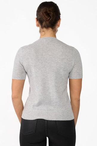JENNIE LIU Womens 100% Cashmere Crewneck Short Sleeve Sweater in Saudi Arabia
