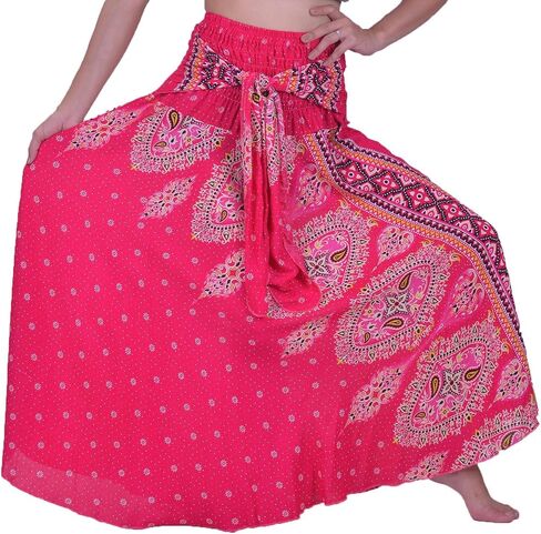 Lofbaz Women's Long Bohemian Maxi Skirt Hippie Gypsy Boho Dress - Floral 5 Pink OS in Saudi Arabia