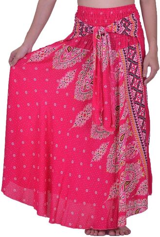Lofbaz Women's Long Bohemian Maxi Skirt Hippie Gypsy Boho Dress - Floral 5 Pink OS in Saudi Arabia