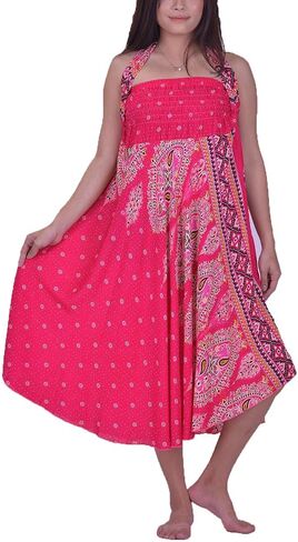 Lofbaz Women's Long Bohemian Maxi Skirt Hippie Gypsy Boho Dress - Floral 5 Pink OS in Saudi Arabia