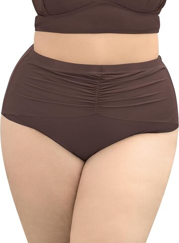 Women Plus Size High Waisted Bikini Bottoms Ruched Tummy Control Swimsuit Bottom Full Coverage Swim Shorts in Saudi Arabia