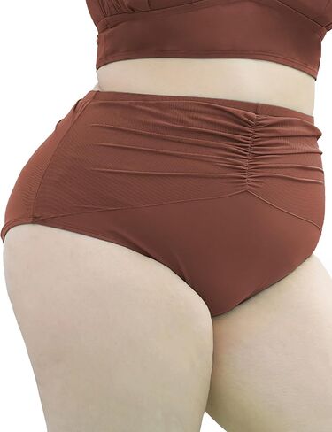 Women Plus Size High Waisted Bikini Bottoms Ruched Tummy Control Swimsuit Bottom Full Coverage Swim Shorts in Saudi Arabia