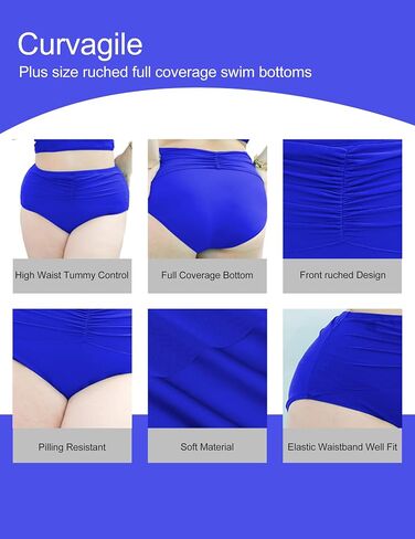Women Plus Size High Waisted Bikini Bottoms Ruched Tummy Control Swimsuit Bottom Full Coverage Swim Shorts in Saudi Arabia
