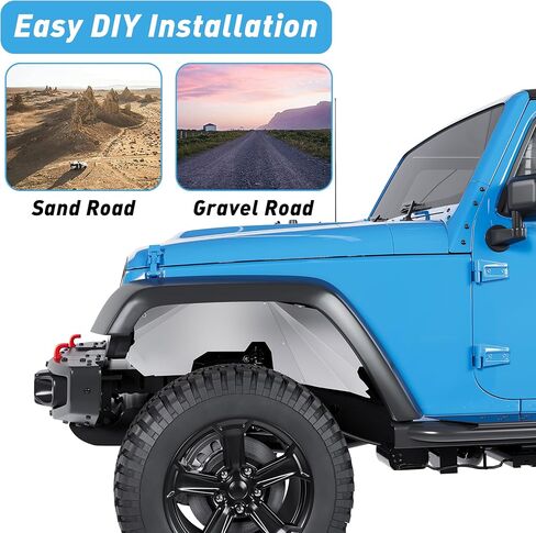 HECASA Front Inner Fender Liners Compatible with 2007-2018 Jeep Wrangler JK JKU Unlimited Sport Sahara Rubicon 2/4 Doors, Lightweight Aluminum Wheel Well Liners Splash Guards in Saudi Arabia