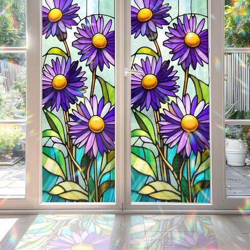 Ancient Oak Tree & Sunset Glow Stained Glass Window Film, Decorative Ancient Oak Tree & Sunset Glow Stained Glass Window Film, Ancient Oak Tree Stained Glass Window Film for Bathroom Door Heat Anti UV in Saudi Arabia
