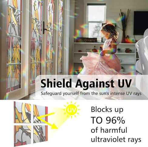 Hummingbird & Roses Stained Glass Window Film, Decorative Hummingbird & Roses Stained Glass Window Film, Hummingbird & Roses Stained Glass Window Film for Bathroom Door Heat Anti UV RA02 in Kuwait