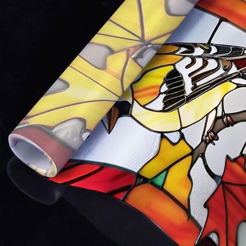 Hummingbird & Roses Stained Glass Window Film, Decorative Hummingbird & Roses Stained Glass Window Film, Hummingbird & Roses Stained Glass Window Film for Bathroom Door Heat Anti UV RA02 in Kuwait