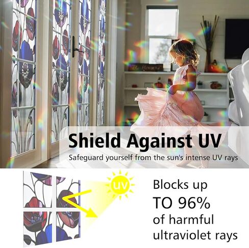 Ancient Oak Tree & Sunset Glow Stained Glass Window Film, Decorative Ancient Oak Tree & Sunset Glow Stained Glass Window Film, Ancient Oak Tree Stained Glass Window Film for Bathroom Door Heat Anti UV in Kuwait