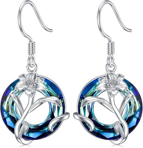 TOUPOP Birth Flower Earrings 925 Sterling Silver 12 Month Floral Earrings Birthstone Crystal Jewelry Birthday Mothers Day Gifts for Women Mom Her in Saudi Arabia