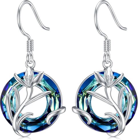 TOUPOP Birth Flower Earrings 925 Sterling Silver 12 Month Floral Earrings Birthstone Crystal Jewelry Birthday Mothers Day Gifts for Women Mom Her in Saudi Arabia