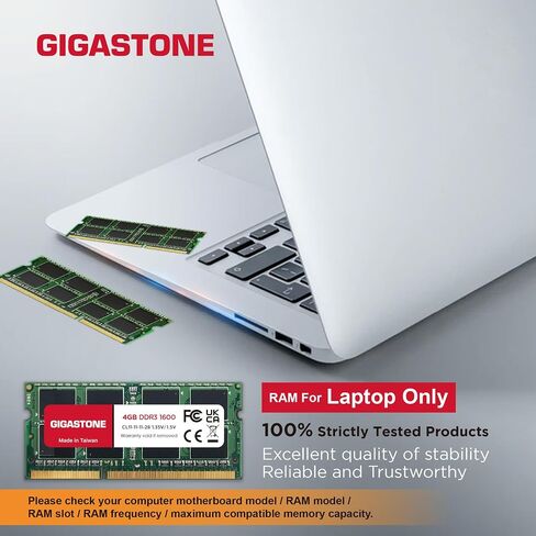 ذاكرة الوصول العشوائي DDR3 RAM GIGASTONE 4GB DDR3/DDR3L 1600MHz (1333MHz) PC3-12800 (PC3-10600) CL11 1.35V/1.5V 2Rx8 SODIMM 204 Pin غير مخزنة وغير ECC ترقية ذاكرة الكمبيوتر المحمول المحمول in Saudi Arabia