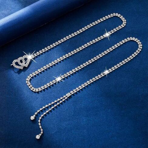 Silver Rhinestone Waist Belts Heart Chain Belt Crystal Waist Chains for Women in Saudi Arabia