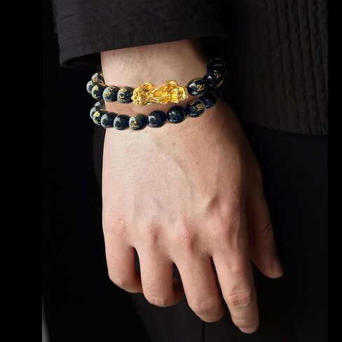 Feng Shui Pi Xi Lucky Charm Bracelet-Vietnamese Sand Gold-Natural Obsidian Stones-Wealth and Prosperity Abundance Money Protection-Bring Luck Buddha Beads-Elastic Bracelet for Women&Men 2025 Trendy Gifts in Saudi Arabia