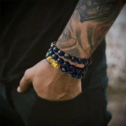 Feng Shui Pi Xi Lucky Charm Bracelet-Vietnamese Sand Gold-Natural Obsidian Stones-Wealth and Prosperity Abundance Money Protection-Bring Luck Buddha Beads-Elastic Bracelet for Women&Men 2025 Trendy Gifts in Saudi Arabia