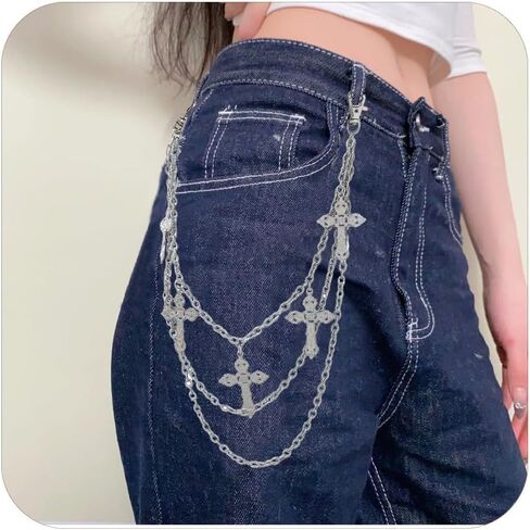 سلسلة بنطلون للرجال نساء متعددة الطبقات الهيب هوب سلسلة محفظة بونب سلسلة جينز الجينز سلسلة الجيب سلسلة الصليب لسروال Crescent Emo in Kuwait