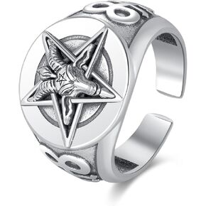 Sigil of Baphomet Ring 925 Sterling Silver Silver مقلوب الخماسي Baphomet Ring Baphomet الشيطان للرجال المجوهرات