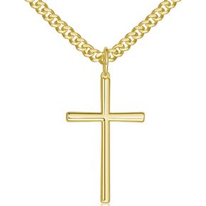 AMELINE Cross Necklace 14K Gold Cross Chain for Men Cuban Link Bold in Form Dainty Gold Crosses Pendant Necklace for Men 20/22/24in