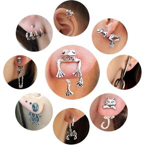 9 Pairs Gothic Skeleton Octopus Frog Unique Earrings for Women Men Vintage Dangle Earrings Scary Funny Statement Costumes Jewelry Human Skull Funny Jewelry