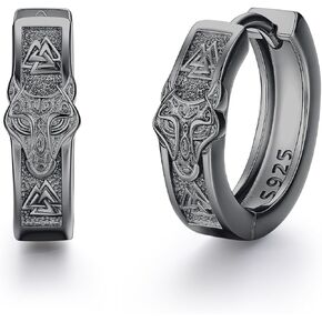 أقراط الذئب Ohayoo للرجال 925 Sterling Silver Viking Wolves Huggie Hoop Nordic Wolf أقراط لطيفة للحيوانات مجوهرات للرجال