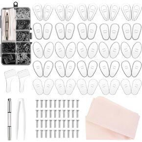 25 Pairs Eyeglass Nose Pads, Anti Slip Eyeglasses Nose Pads Repair kit, Soft Silicone Air Chamber Screw-in Glasses Nose Pad with Screwdriver, Tweezers, Earhook, Glasses Cloth and Screws