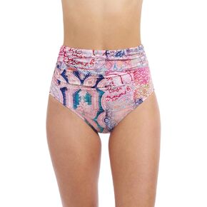 Profile by Gottex Karma Women’s Shirred High Waist Bottom in Multi Paisley Print with Front and Back Tummy Control
