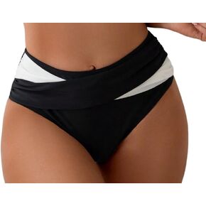 HYTENSUN Women's High Waisted Bikini Bottom Ruched Color Block Swimsuit Bottoms