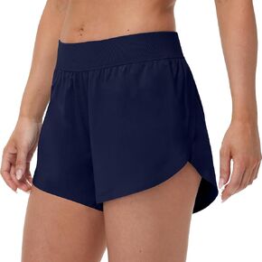 MCEDAR Women's Mid Waist Athletic Running Shorts 4" High Split for Dolphin Shorts with Comfy Mesh Liner for Gym Workout Track