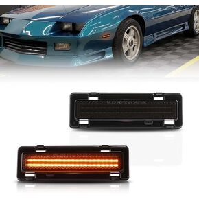 Front Fender LED Side Marker Lights for 1982-1992 Chevy Camaro LT, RS, Sport, Iroc-Z, Z28 Coupe Convertible, Smoked Lens Side Bumper Marker Lamps, White LED Turn Signal Lights, 2 PCS