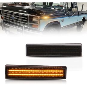 Front LED Side Marker Lights for 1980-1986 Fo-rd Bronco, 1980-1986 Fo-rd F150 F250 F350 Pickup Truck SUV, Smoked Lens Side Bumper Marker Lamps, Amber LED Turn Signal Lights, 2 PCS