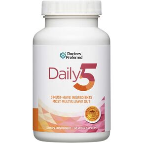 DOCTORS' PREFERRED Daily5 with Must-Have Clinically Validated Ingredients That Cover The Vital Areas for Good Health and Living Younger—Heart, Joints, Circulation, 90 Vegan Capsules