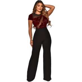 Women's fashionable, sexy, elegant, high waisted, wide leg pants, club business party button jumpsuit