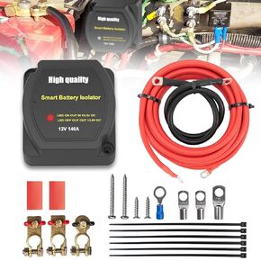 عزل بطارية مزدوج 12V 140AMP ، التتابع الحساس للجهد VSR ، عزل الضربات الذكي متوافق مع UTV Marine Car RV Truck Trank Trailer ATV Moto ، غير مناسب لبطاريات الليثيوم