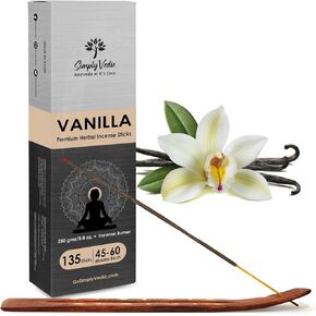 Vanilla Incense Sticks – 250g Pack (Approx. 135 Handmade Agarbatti + Free Holder) | Charcoal-Free | Natural Essential Oils for Meditation, Sleep, Mood, Yoga & Aromatherapy Use