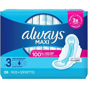 Always Pads Maxi Extra-Long Size 3-26 Count Super (2 Pack)
