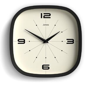 JONES CLOCKS® Pulsar Wall Clock | Retro Rounded Square Clock | 10 inch | Dark Grey | Cool Designer Look for Kitchen, Living Room or Office
