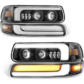 Partsam 2025 LED Headlights Assembly DOT Approved with DRL Turn Signal Anti-glare Hi/Low Beam Side Marker Lights Replacement for 1999-2002 Silverado 2000-2006 Suburban Tahoe