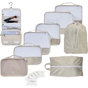 9 Piece Set Packing Cubes - Suitcase Organizer, Cute Packing Cubes, Travel Bag Organizer Luggage, Toiletry & Makeup Bag, Gifts for Women, Teachers and Gradutes -Blue Daisy