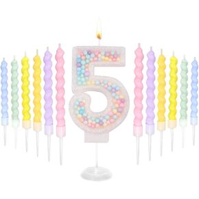 شموع عيد ميلاد ، رقم 7 شموع للكعكة مع 12 PCS شموع قوس قزح لؤلؤة ، ثلاثية الأبعاد معكرون الكعكة توببر الديكور لعيد الميلاد ، الذكرى السنوية ، حفل زفاف ، موضوع (معكرون بريق ، رقم 7) in Kuwait