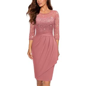 Miusol Women's Elegant Scoop Neck Glitter Sequin Lace Cocktail Party Dress