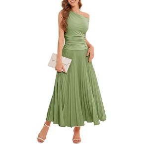 Bbonlinedress Formal Maxi Prom One Shoulder Pleated Cocktail Dress Women Wedding Guest Summer Daily Long Party Dresses