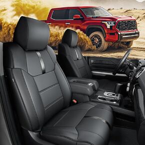 CreekT® Custom Waterproof Leather Seat Covers: for Toyota Tundra 2014-2021 CrewMax Cab,Full Covered for Toyota Tundra Seat Covers with Carbon Fiber Accents 2021 2020 2019 2018 2017 2016 2015 2014