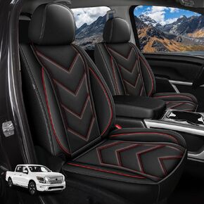 YORKNEIC Seat Covers Fit for Nissan Titan 2017-2024 2025: 5 Seat Waterproof Leather Car Seat Cover - Compatible with Truck Pickup Crew Cab and Extended Cab (Black)