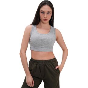Women's Workout Crop Tank Tops Running Yoga Tanks Cotton Sleeveless Gym Shirts (Grey,S)