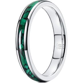 THREE KEYS JEWELRY Womens Charming Jewelry 4mm Tungsten Green Green Stone Inlay Polished Wedding Carbide Ring Band for Women Engagement Silver