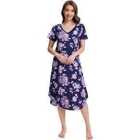 WiWi Nightgowns for Women Viscose from Bamboo Nightshirts Short Sleeve Nightshirt Sleep Gowns Loungewear Nightdress S-XXL