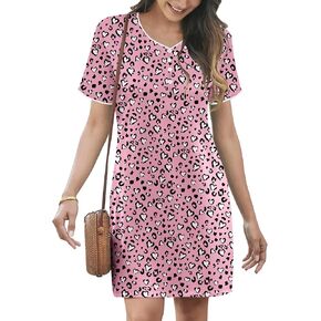 Ekouaer Sleep Shirts for women Nightgown Short Sleeve Night Shirts V Neck Casual Print Sleepwear Dress S-2XL