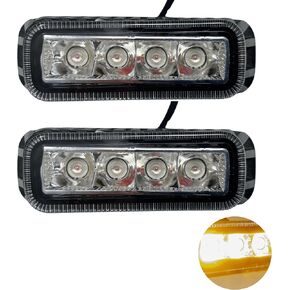 4 pcs 4" x 1.5" Rectangle LED Amber Strobe Light, 4 LED 12W IP65 Waterproof, Super Bright High Powered Strobe for Towing 6 Flash Patterns (Built in Flasher) Surface Mount 10V-30V