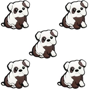 White Brown Bulldog Dog Shoe Charms - Cute Animal Decoration Charms Gift for Boys Kids Teens and Adults - Set of 5