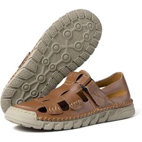 MAIZUN Men's Leather Sandals Summer Closed Toe Sandal Outdoor Fisherman Beach Shoes Hiking Walking Shoes for Adjustable Breathable